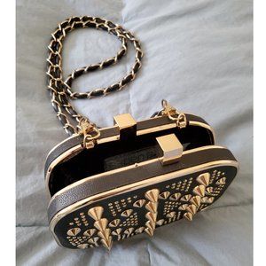 Faux Leather Studded Purse with Detachable Chain Strap